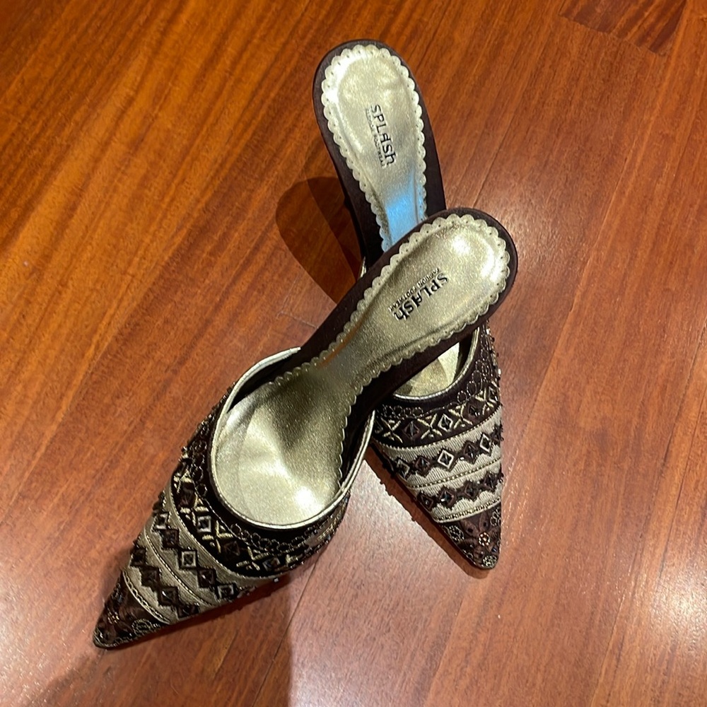 Brown satin mule size 9